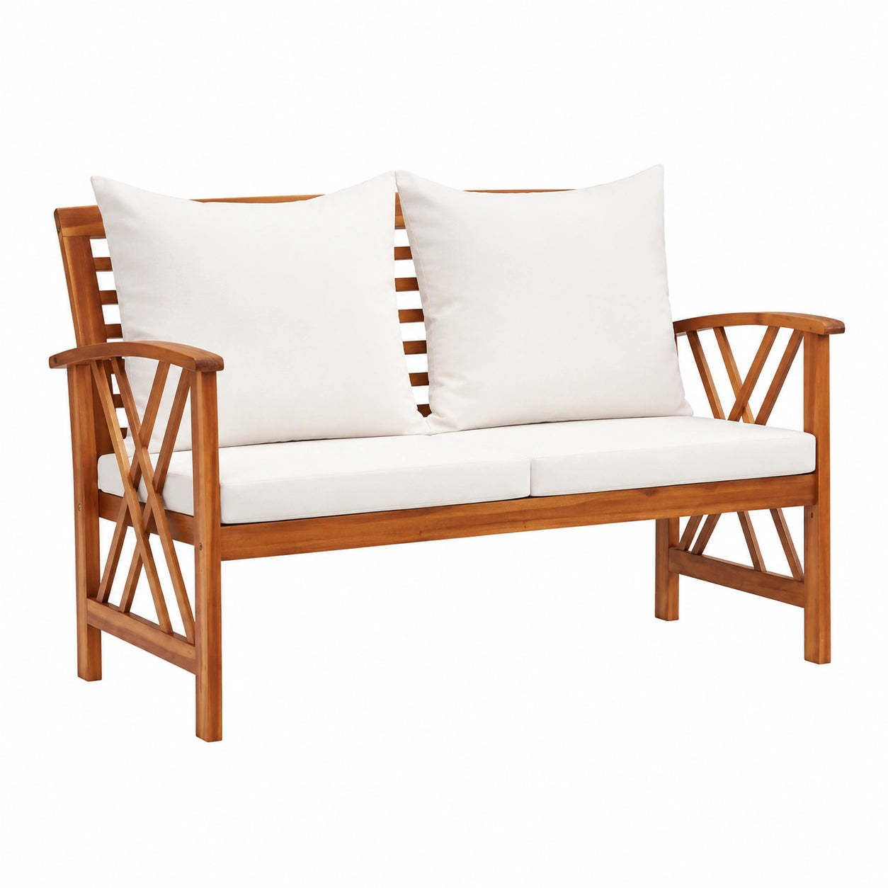 Banc de jardin en bois d'acacia avec coussins pour ext¨¦rieur, 119 cm