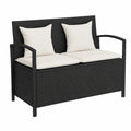 Banc de rangement ext¨¦rieur avec coussin en r¨¦sine tress¨¦e noir