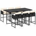 Ensemble de salle ¨¤ manger ext¨¦rieur 7 pi¨¨ces avec coussins, table et chaises inclinables, r¨¦sine tress¨¦e noire