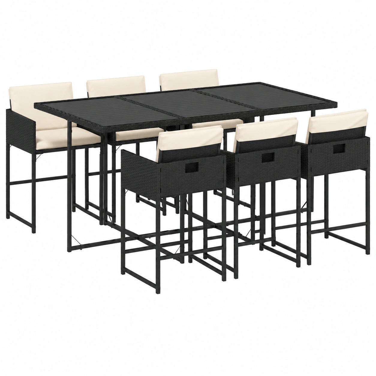 Ensemble de salle ¨¤ manger ext¨¦rieur 7 pi¨¨ces avec coussins, table et chaises inclinables, r¨¦sine tress¨¦e noire