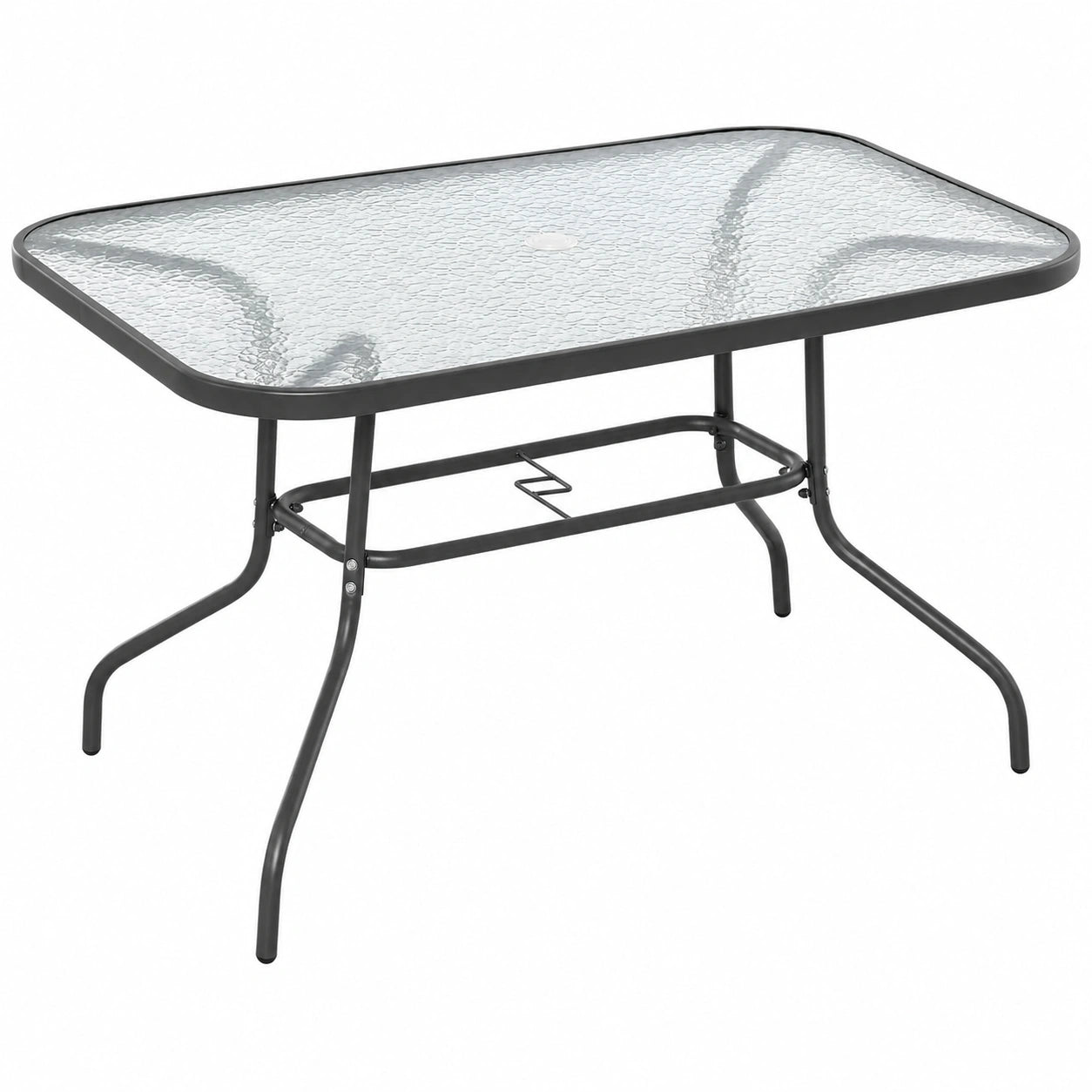 Table de jardin rectangulaire en m¨¦tal avec plateau en verre tremp¨¦