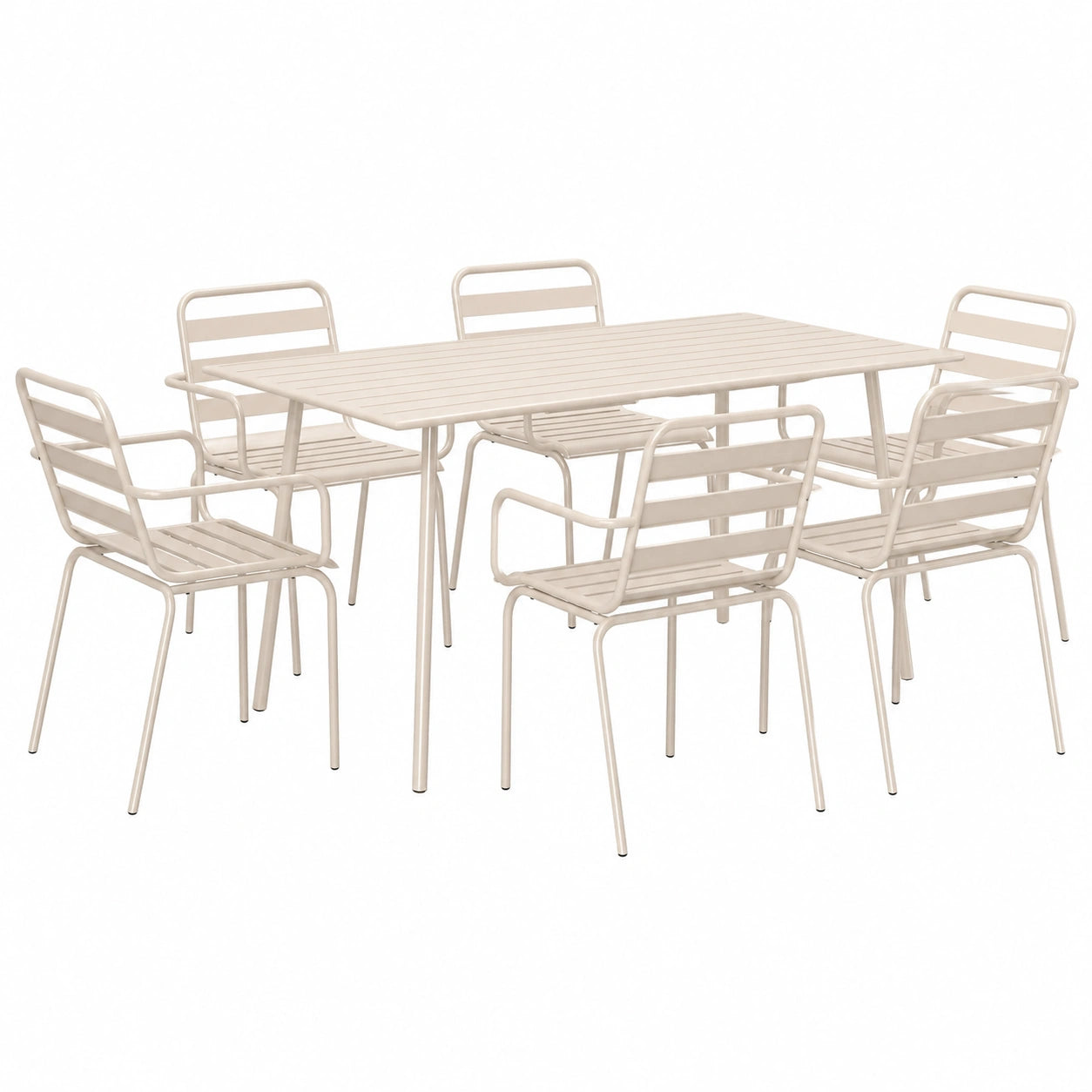 Ensemble de Salle ¨¤ Manger Ext¨¦rieur 7 Pi¨¨ces avec Table et Chaises Empilables en Acier