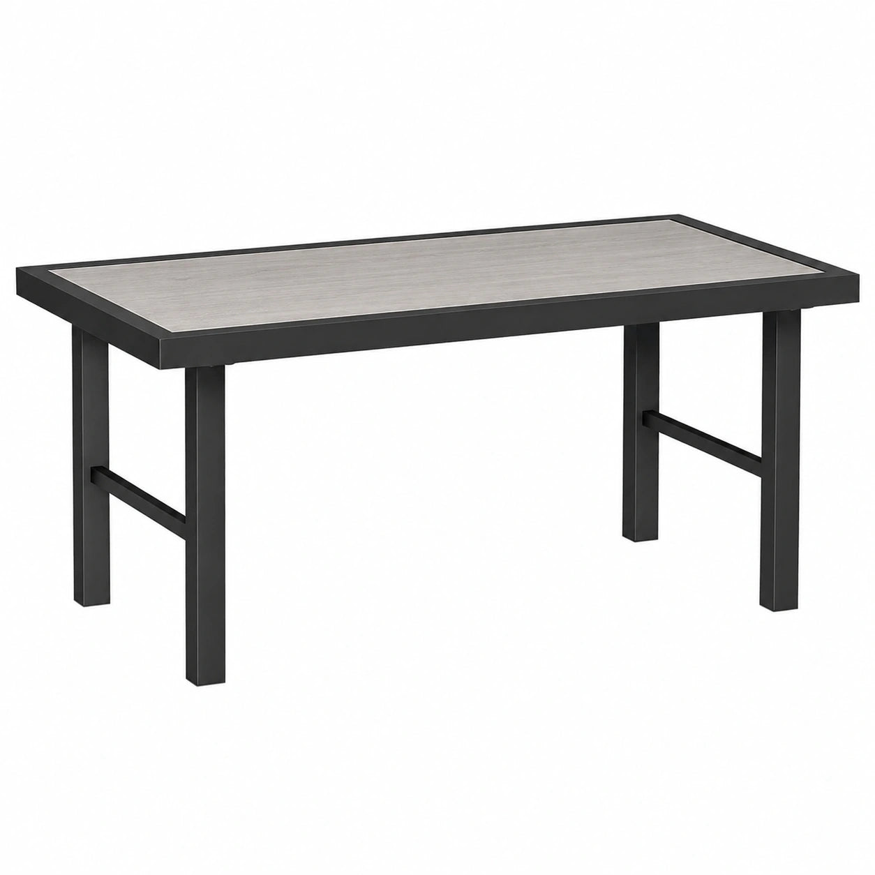 Table basse de jardin rectangulaire en m¨¦tal avec effet bois pour int¨¦rieur et ext¨¦rieur, 100 x 52 x 46 cm
