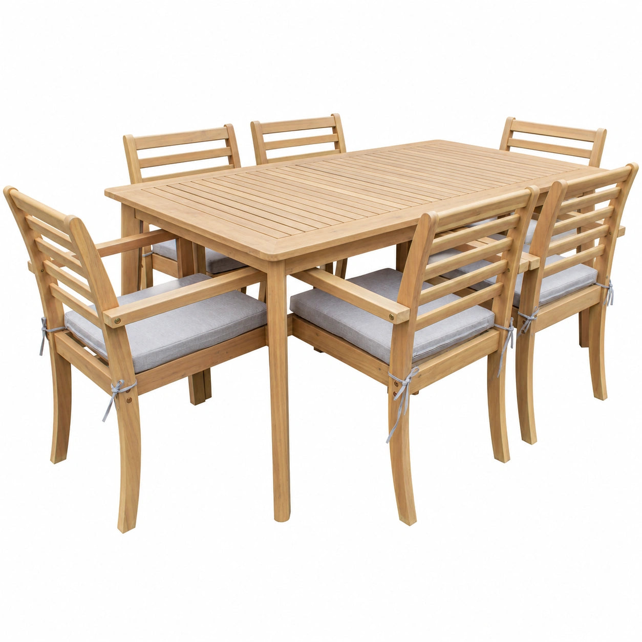 Ensemble de jardin en acacia avec coussins sable pour 6 personnes