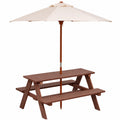 Table de Pique-Nique pour Enfants avec Parasol Amovible, Ensemble de Jardin Ext¨¦rieur avec Bancs en Bois