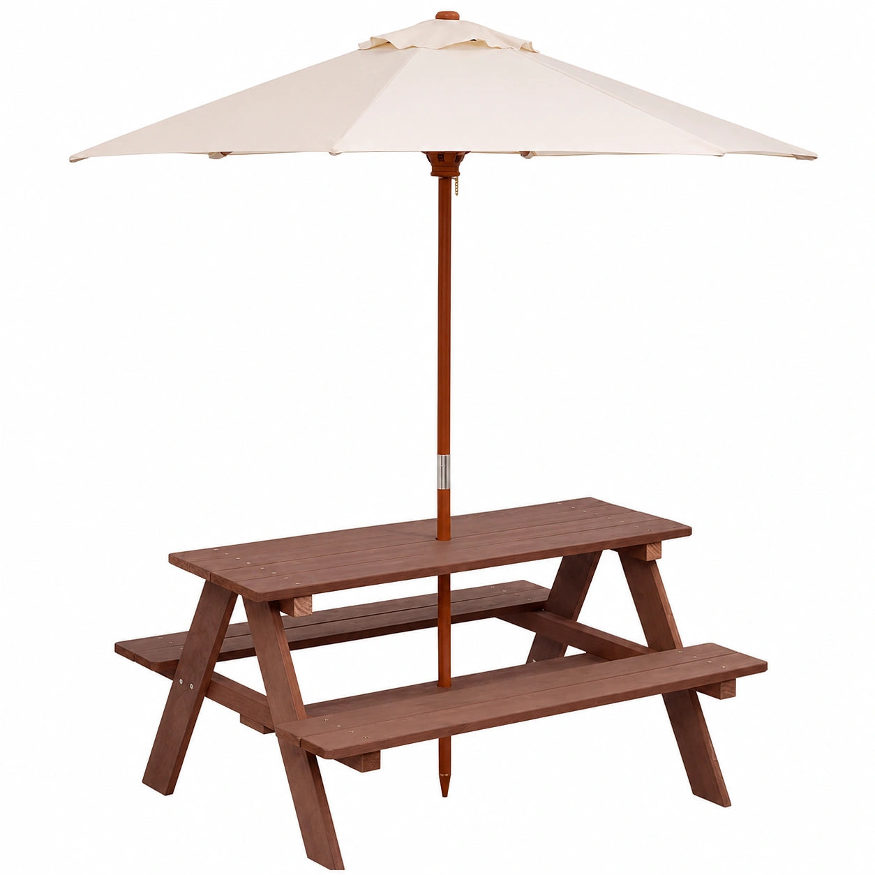 Table de Pique-Nique pour Enfants avec Parasol Amovible, Ensemble de Jardin Ext¨¦rieur avec Bancs en Bois