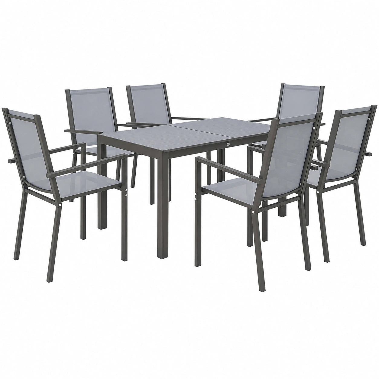 Ensemble de Salle ¨¤ Manger de Jardin pour 6, Chaise Empilable et Dossier Haut, Ext¨¦rieur Gris