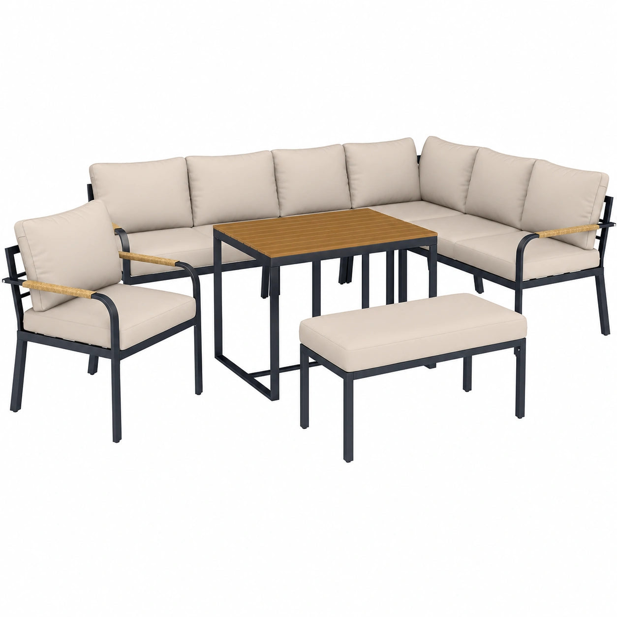Ensemble de Salon de Jardin Modulable avec Canap¨¦, Pouf et Table en WPC