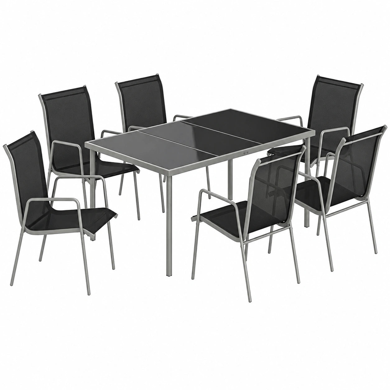 Ensemble de Jardin 6 Personnes avec Chaises Empilables et Table en Verre