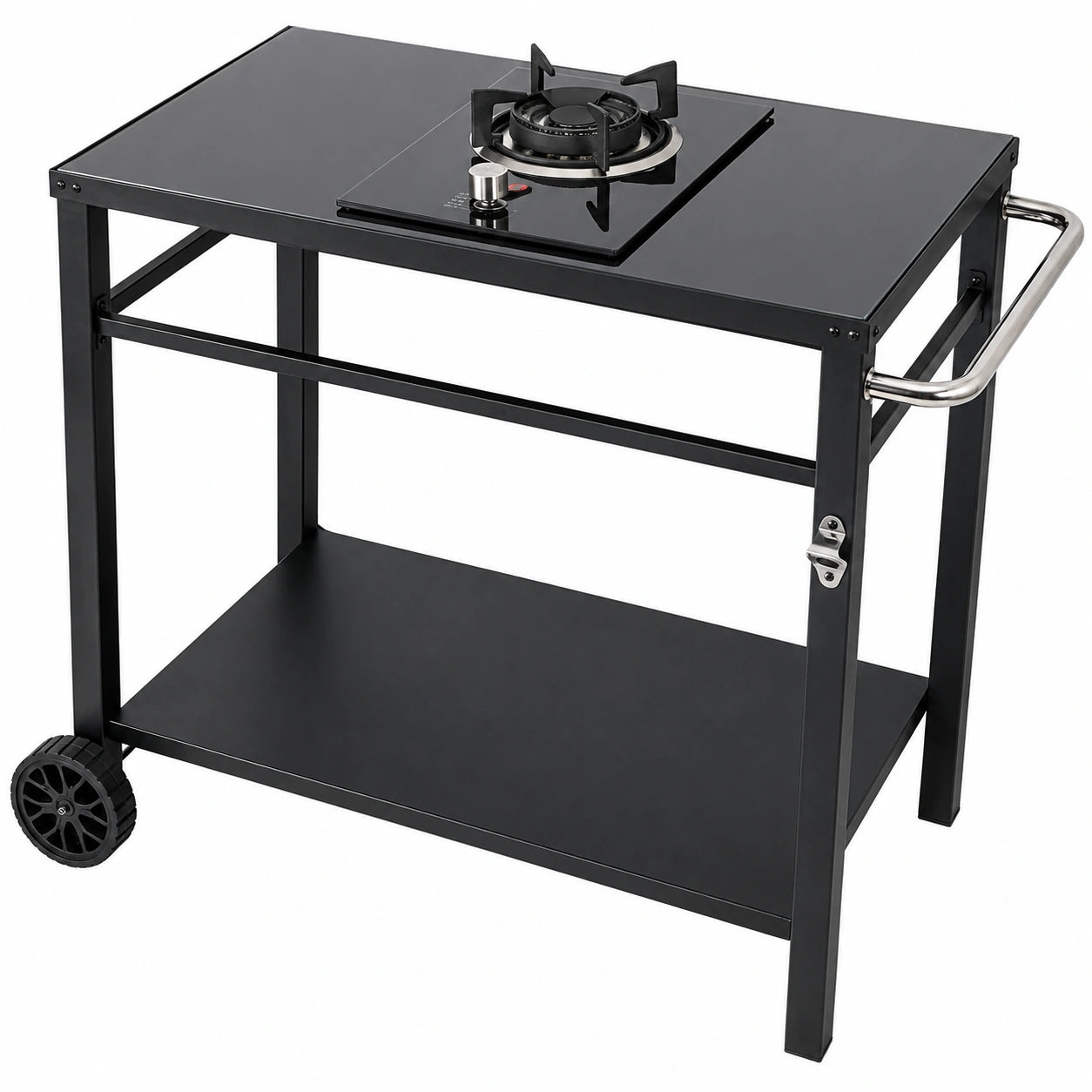 Desserte de Barbecue ¨¤ 2 Niveaux avec Roulettes, Plan de Travail Spacieux pour BBQ Ext¨¦rieur