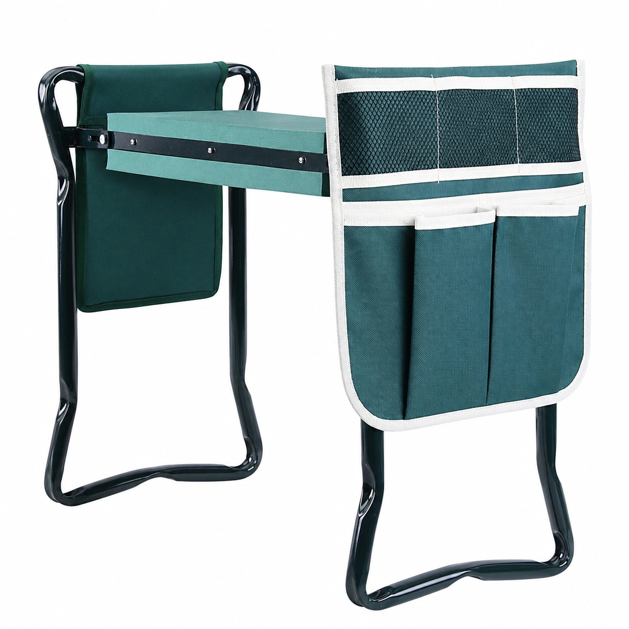 Banc de Jardinage Pliable 2 en 1 avec Coussin en Mousse et Poches ¨¤ Outils