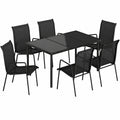 Ensemble de Terrasse 6 Personnes avec Chaises Empilables et Table en Verre Tremp¨¦
