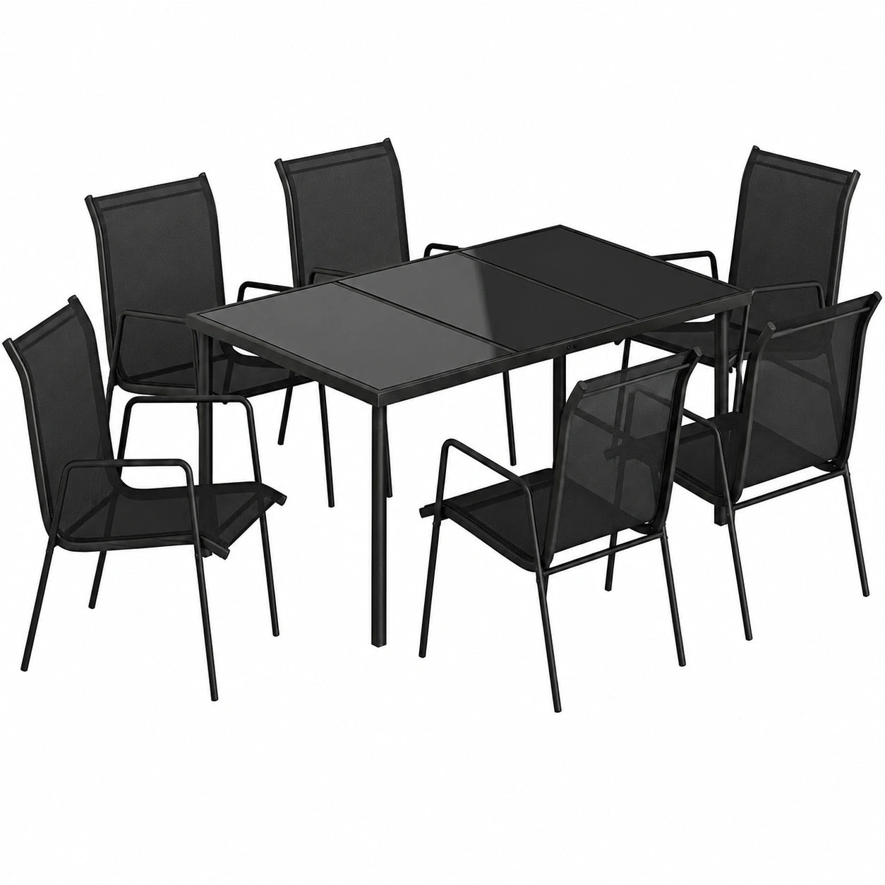 Ensemble de Terrasse 6 Personnes avec Chaises Empilables et Table en Verre Tremp¨¦